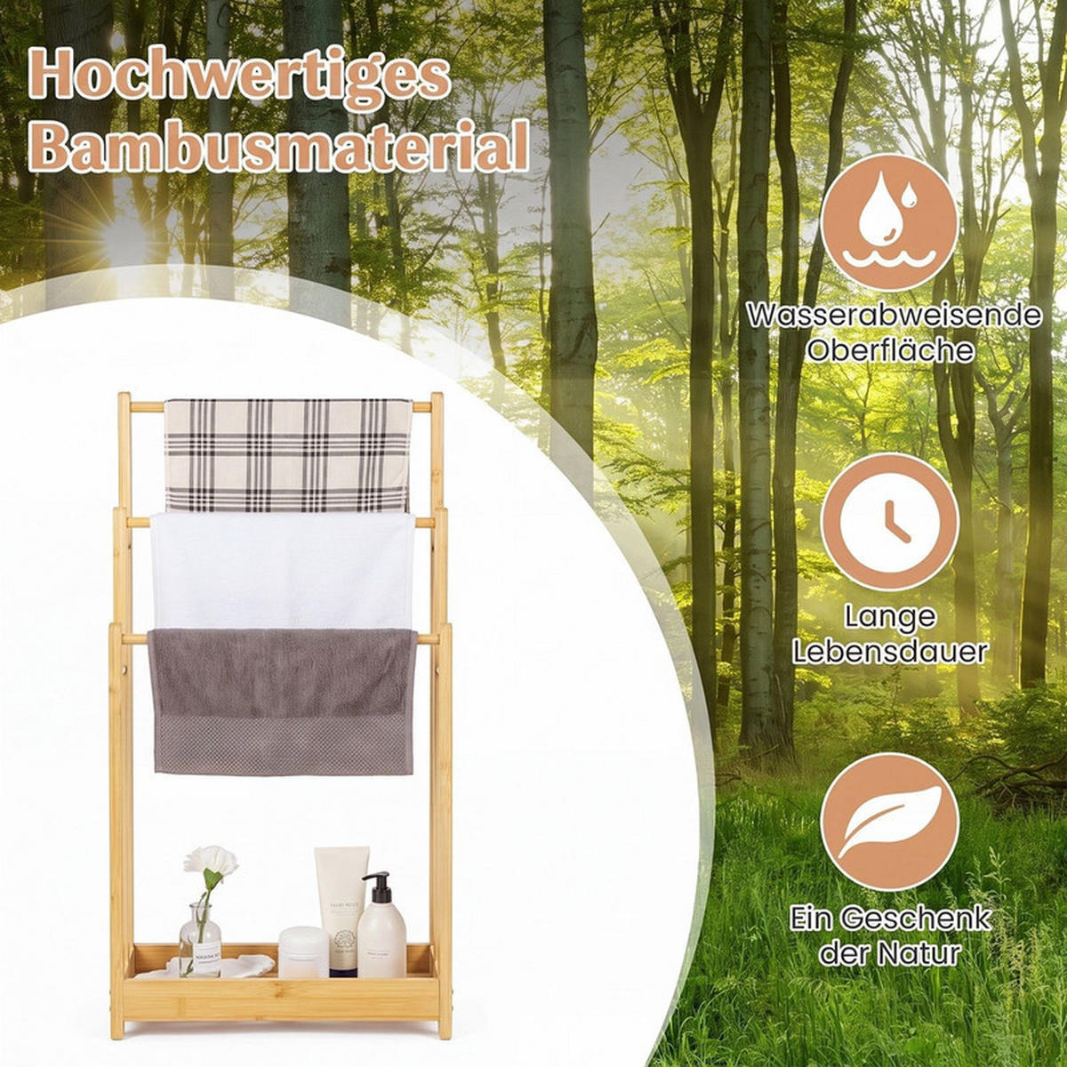 HANDTUCHHALTER aus Holz natur - Naturfarben, Naturmaterialien (45/86/22cm) - COSTWAY