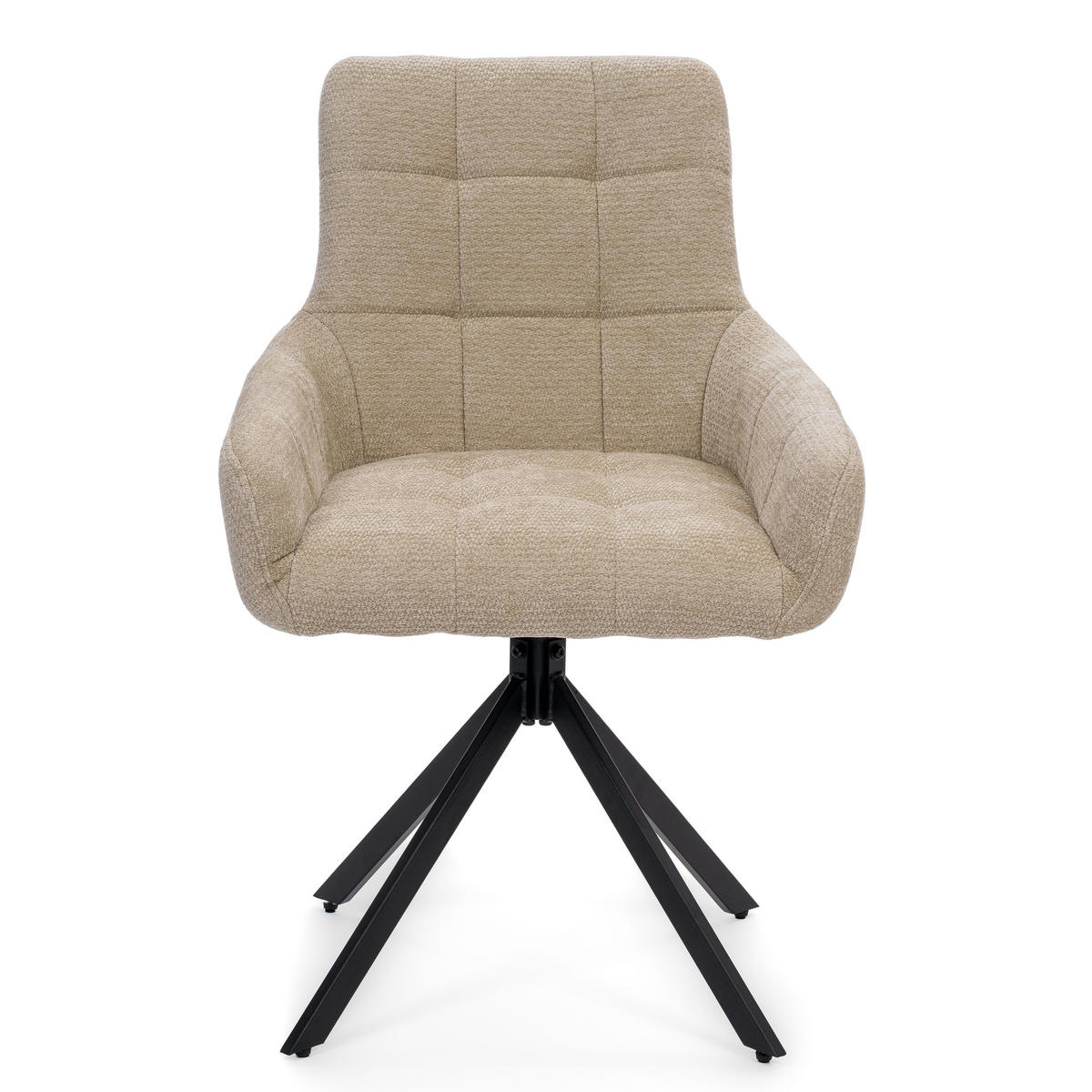 STUHL FUNO drehbar gepolsterter mit Steppung - hellbeige - Chenille - Ecru/Schwarz, Textil/Metall (58/87/60cm) - NEW HOME