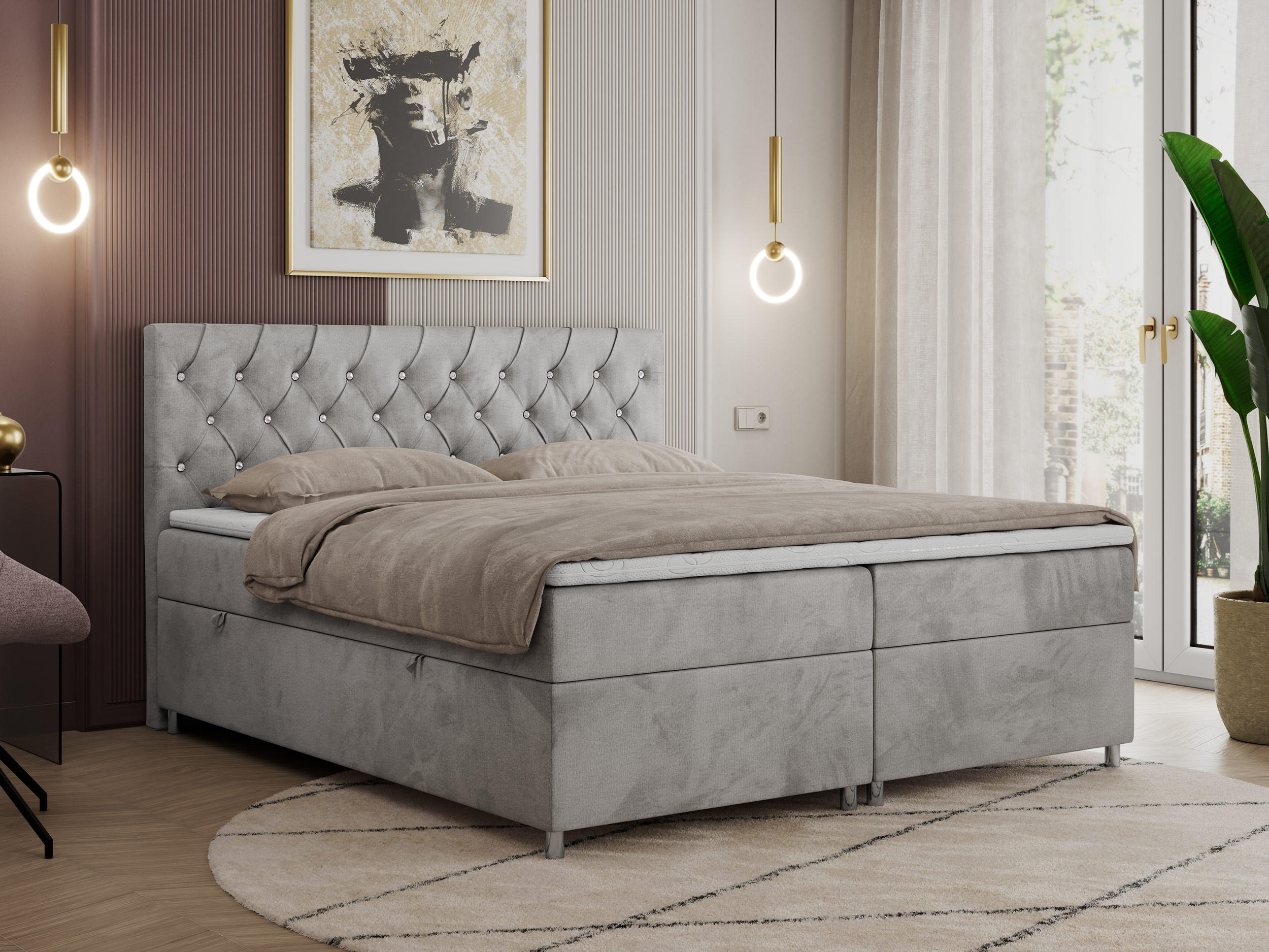 BOXBETT ROMA 120/200 - Hellgrau Velvet - H3 - Hellgrau, Holz/Textil (120/200cm)