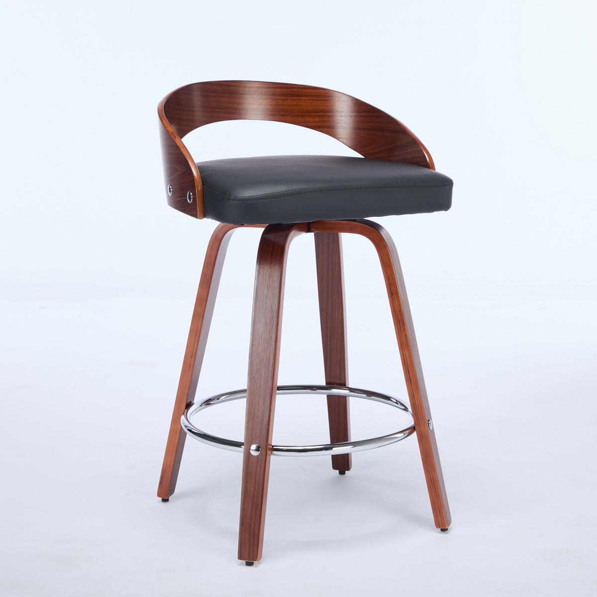 BARHOCKER 2er-Set Schwarz mit Rückenlehne und 360° Drehfunktion - Schwarz, Leder (48/77.5/46.5cm) - PANGIVO