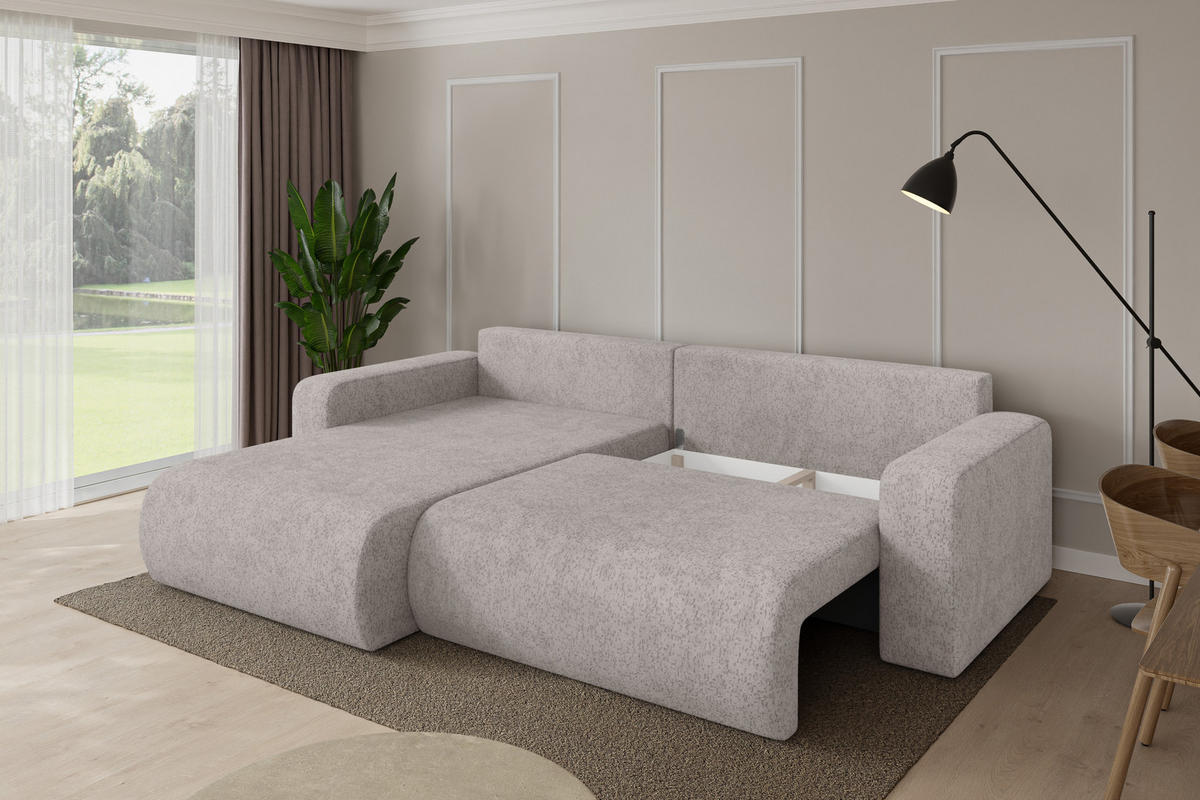 ROHOVÁ SEDAČKA s funkcí spaní, otoman vlevo BERY-L 276x193x88 světle šedá velur - černá/světle šedá, kompozitní dřevo/textil (276/193cm) - ALTDECOR