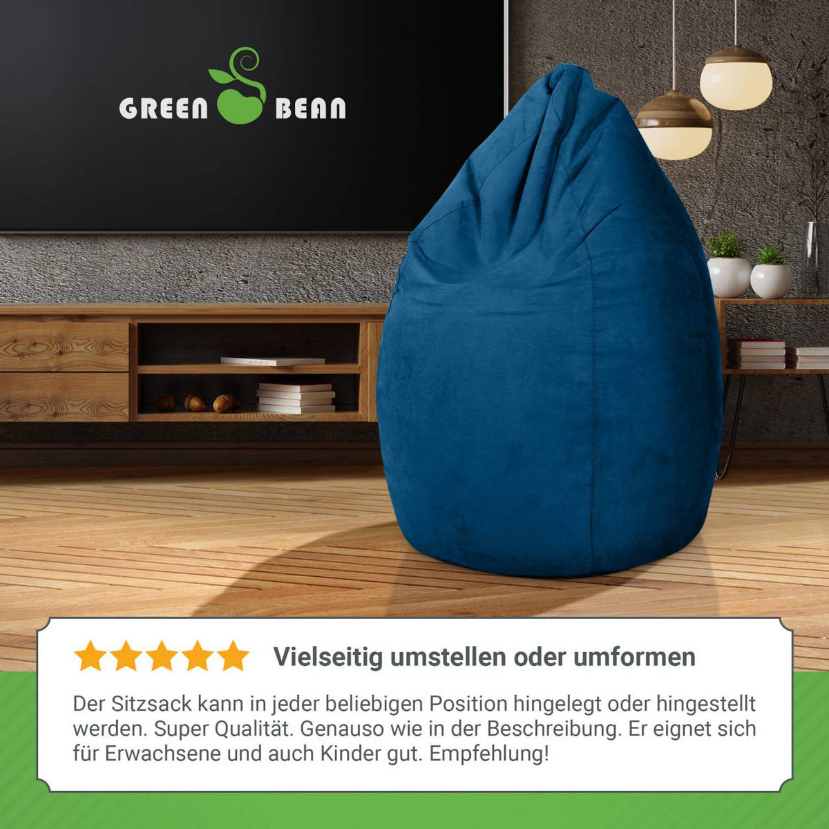 SITZSACK "Drop" 60x60x90cm - 220L - Blau, Textil (60/90/60cm) - Green Bean