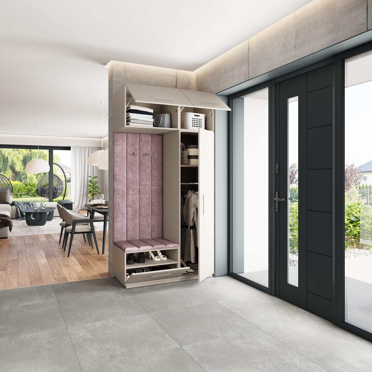 GARDEROBENSCHRANK REMA 120/240/60 cm Modern Garderobe-Set Kaschmir - Kaschmir/Lila, Holzwerkstoff (120/240/60cm) - MASSENO