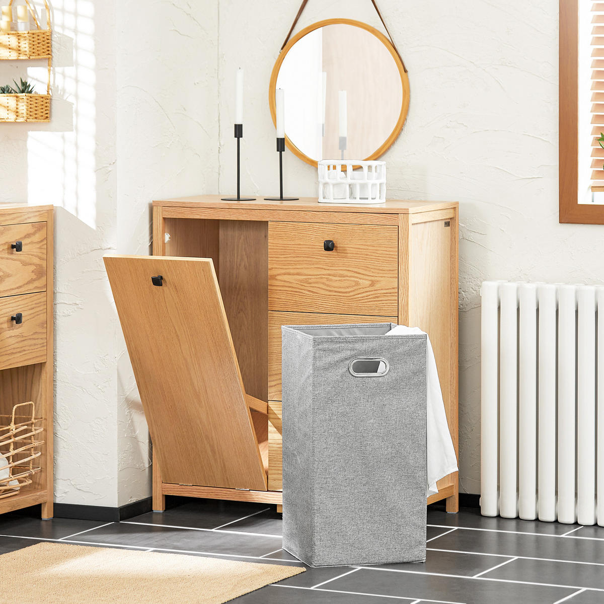 WÄSCHESCHRANK Weiß - Hellbraun, Holzwerkstoff (80/90/35cm) - SoBuy