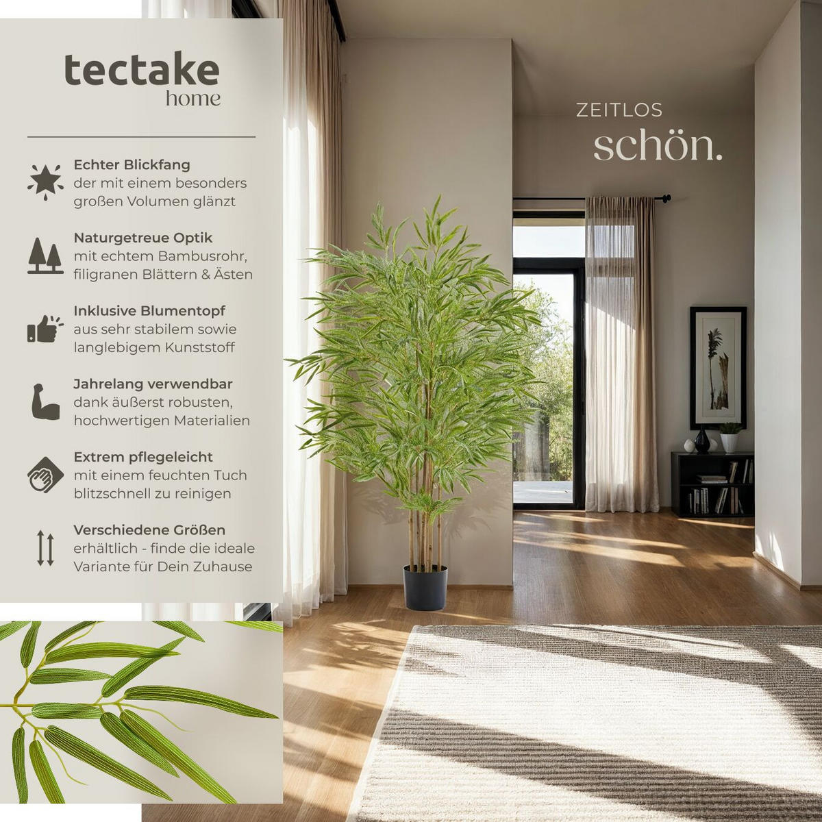 KÜNSTLICHER-BAMBUSBAUM Bambosa,stabiler Kunststoff-Blumentopf,grün - Grün, Kunststoff (150cm) - tectake