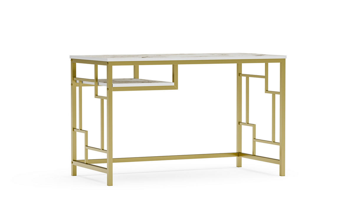 COMPUTERTISCH Victory Weiss Marmor Gold - Goldfarben/Weiß, Holzwerkstoff (120/60/75cm) - Decorotika