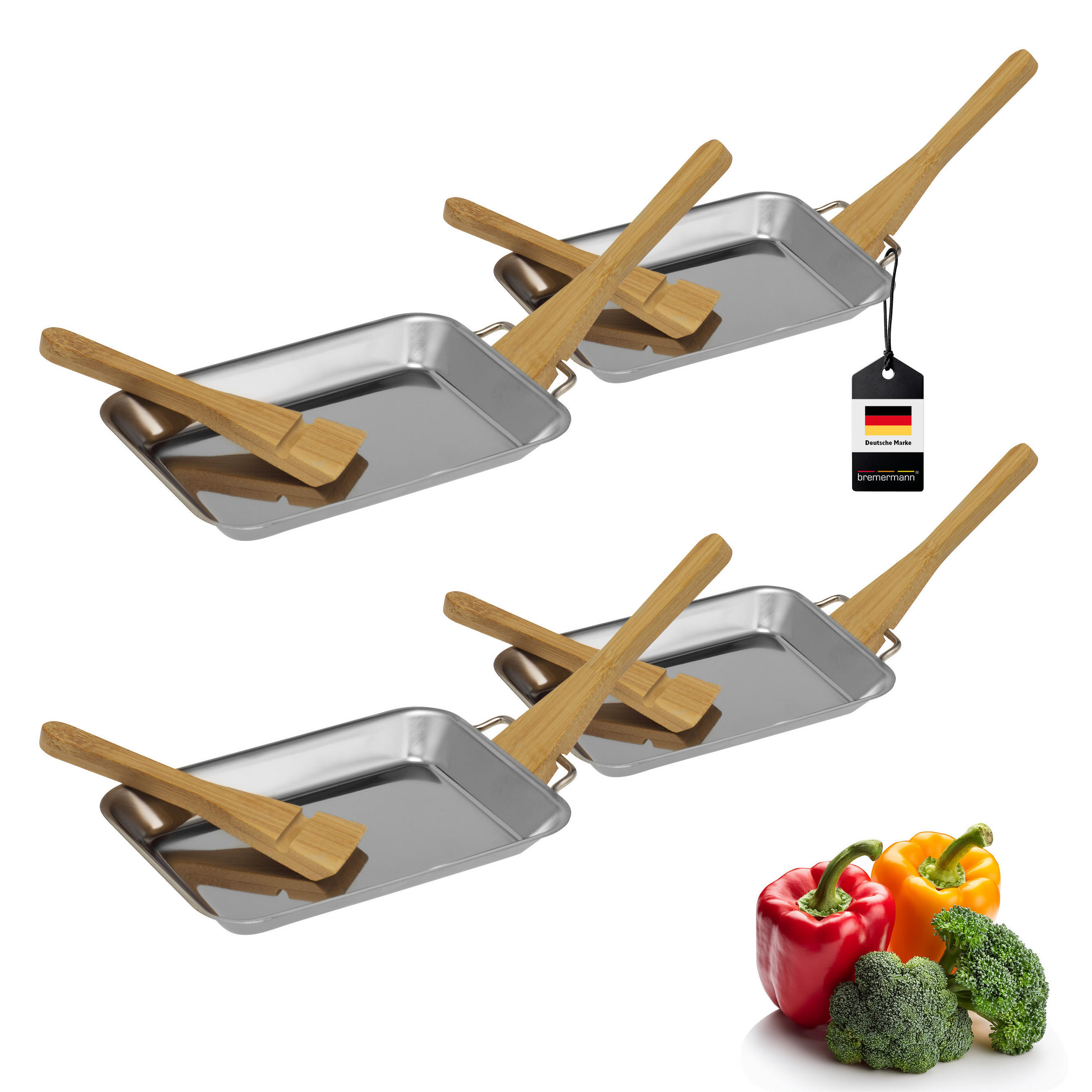 GRILLPFANNE 4er-Set, Edelstahl - Edelstahlfarben, Metall (13/2.5/20cm) - bremermann