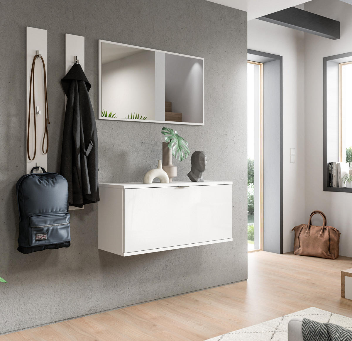 SCHUHSCHRANK weiß Hochglanz 91 cm, Kommode hängend, Flur- und Dielenmöbel - Chromfarben/Weiß Hochglanz, Holzwerkstoff/Kunststoff (91/43/34cm) - Inn.Furn