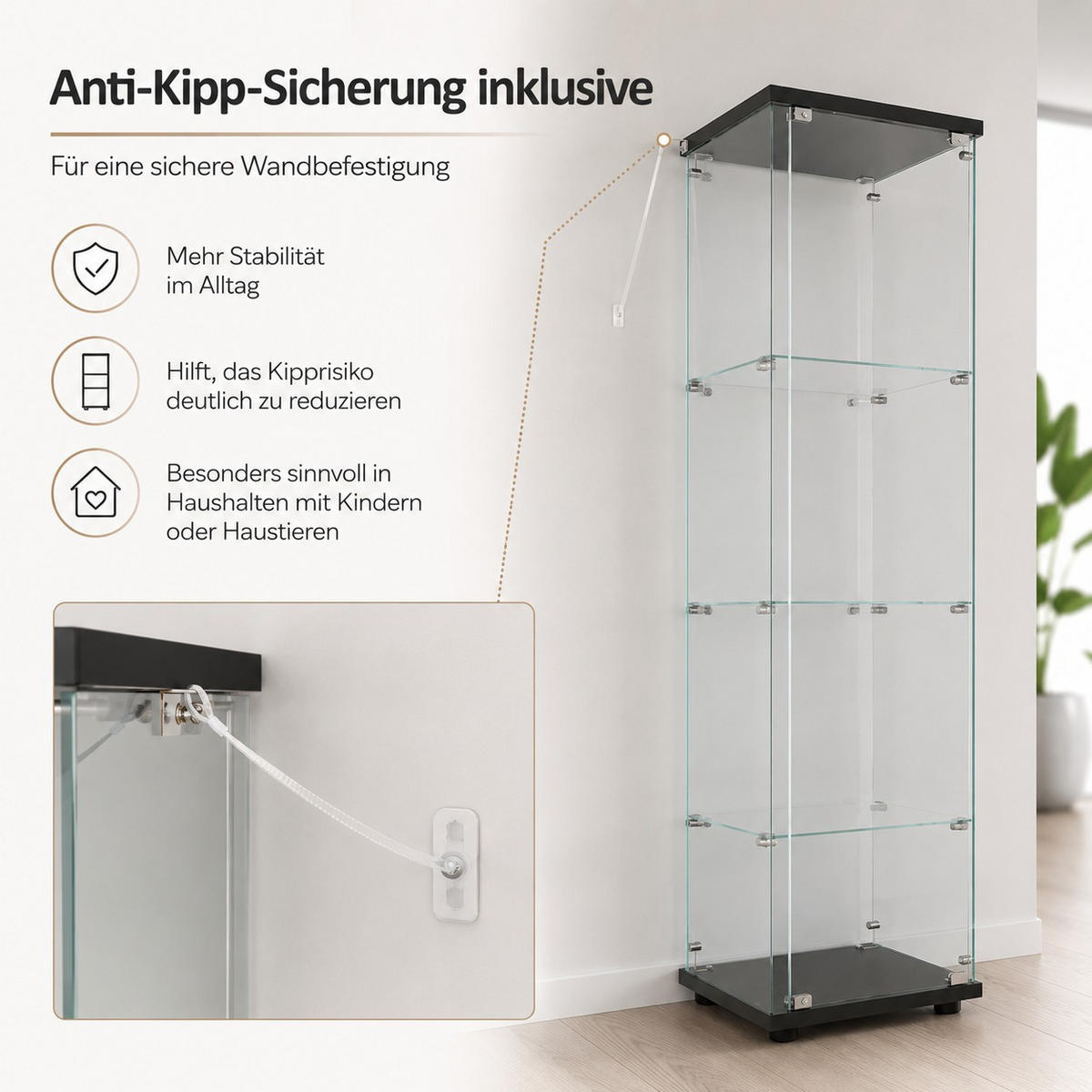 SAMMLERVITRINE 4 Ebenen Glas Schrank Stabil Für Figuren Wein Bücher - Schwarz, Glas (14.37/64.56/16.73cm) - SHOPENTRA
