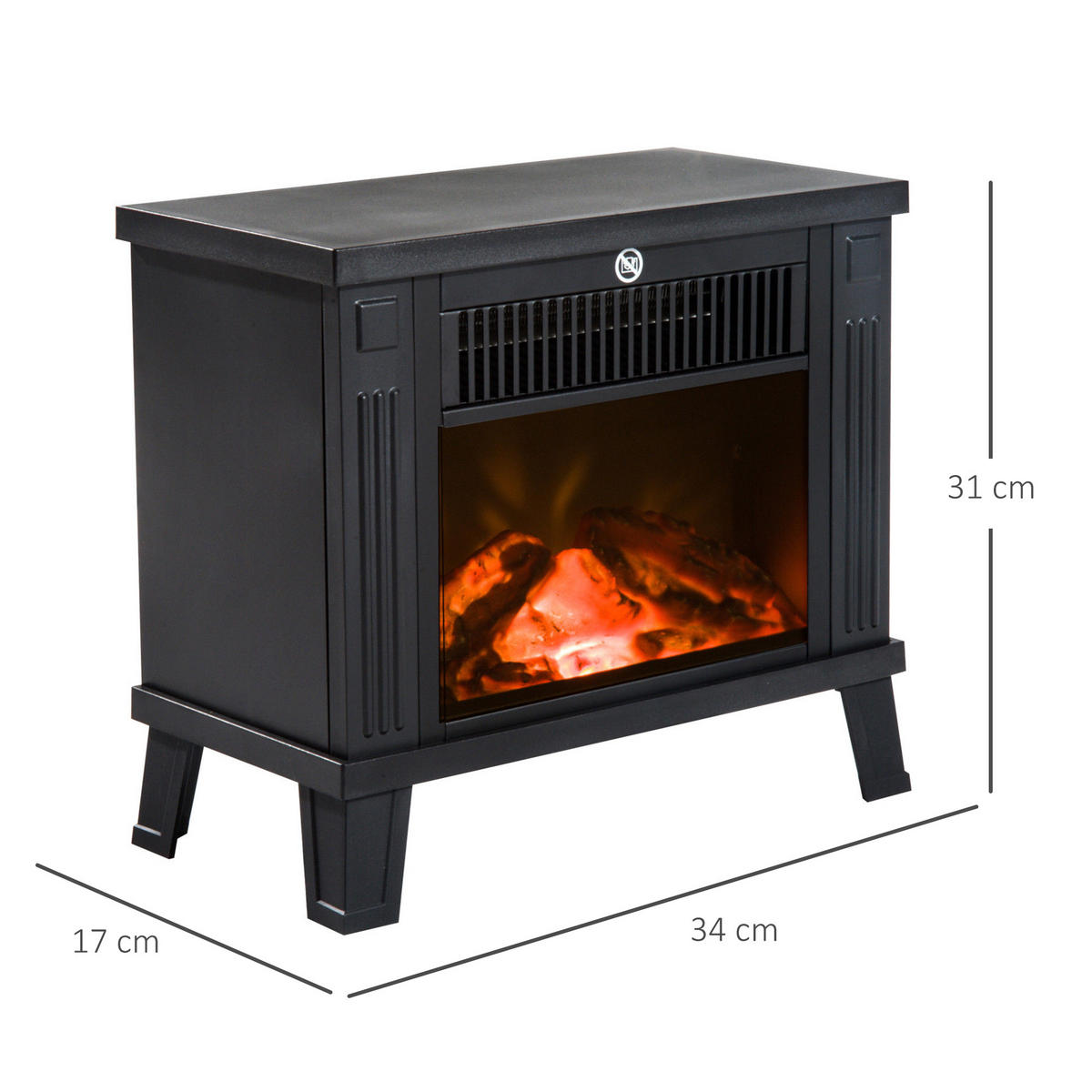 ELEKTROKAMIN mit Flammeneffekt, 600/1200W, Metall, Schwarz, 34 x 17 x31 cm - Schwarz, Metall (14/31/34cm) - HOMCOM