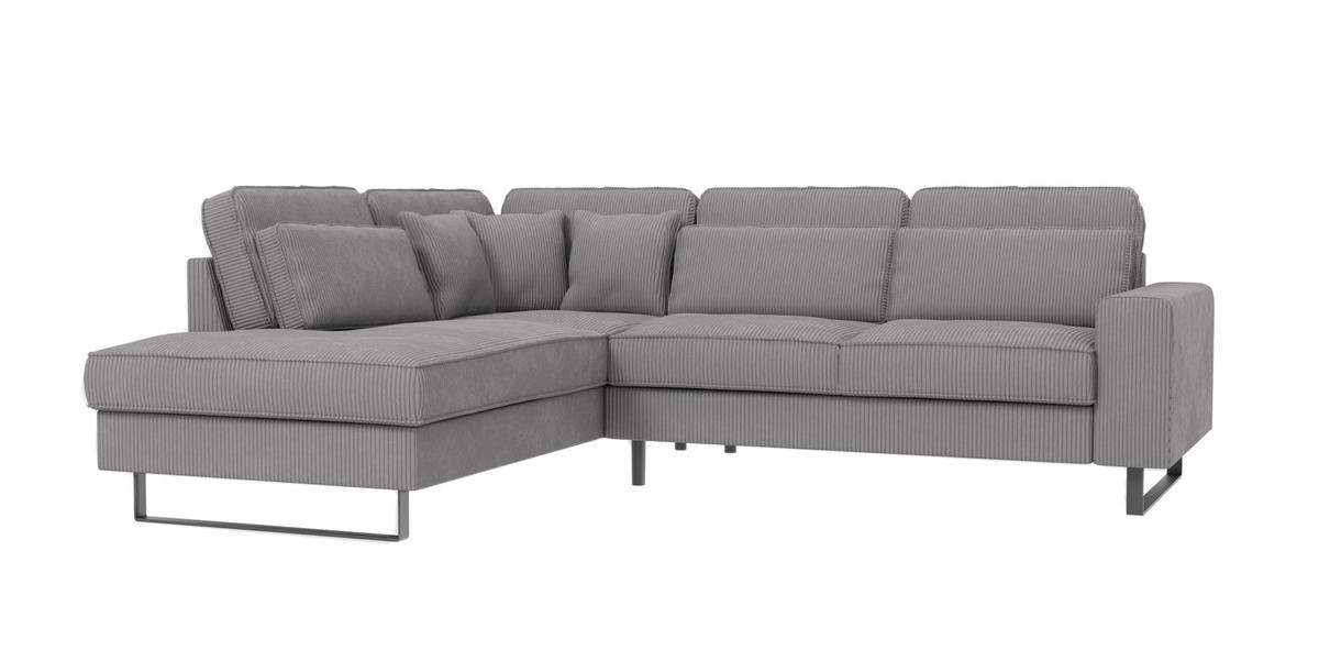 ECKSOFA Floe Hellgrau Cord - Hellgrau/Schwarz, Holz/Kunststoff (290/231cm) - S-Style Möbel
