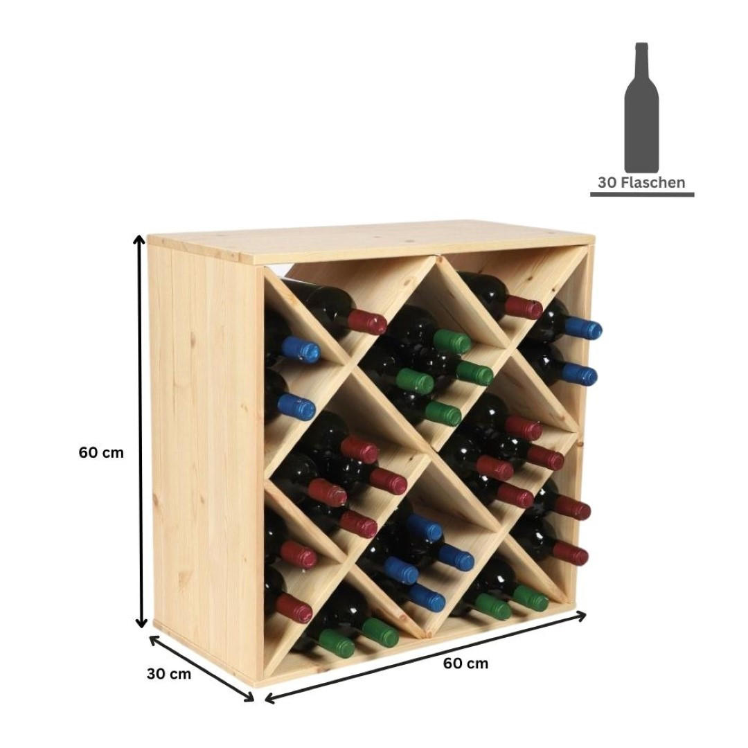 WEINREGAL Vincellar Mod 60x60x30 cm Rauten Modul Für 30 FlaschenMassives Kiefernholz Natur - Naturfarben, Holz (60/60/30cm) - PROREGAL