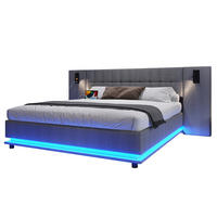 ČALOUNĚNÁ postel s LED páskem, 180/200 cm šedá, s USB a světlem v čele - šedá, textil (180/200cm) - BEAOK