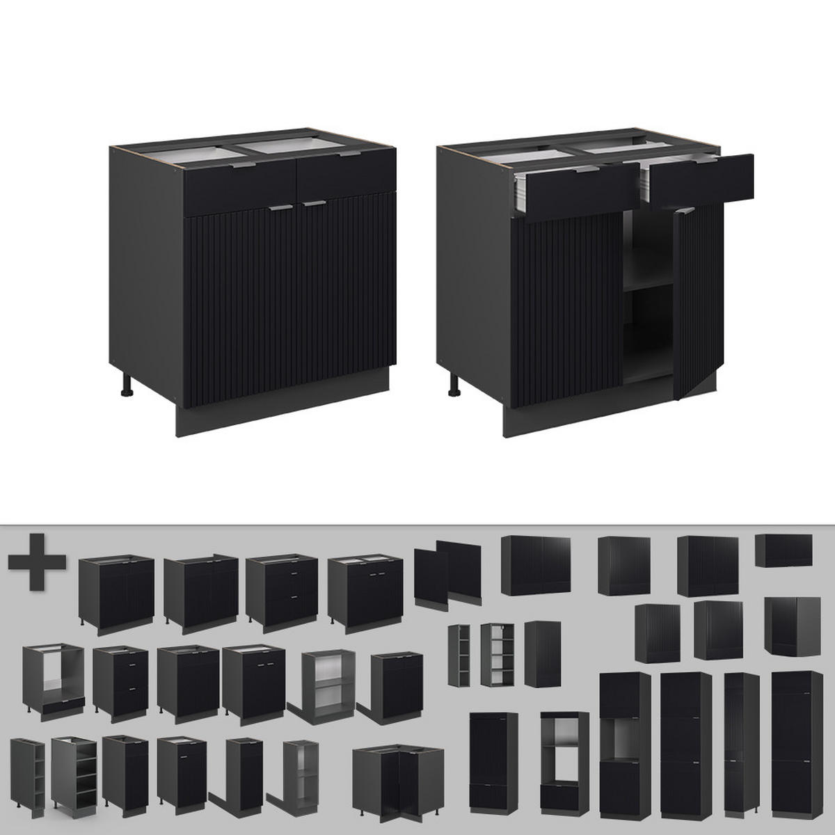 KÜCHENUNTERSCHRANK Fame-Line, Schwarz gestreift, 80 cm, AP Marmor - Anthrazit/Schwarz, Holzwerkstoff (80/82/60cm) - Vicco