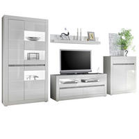 WOHNWAND 4-teilig weiß Hochglanz 370 cm, Schrankwand mit Soft-Close - Weiß Hochglanz/Weiß, Glas/Holz (370/198/42cm) - Furn.Design