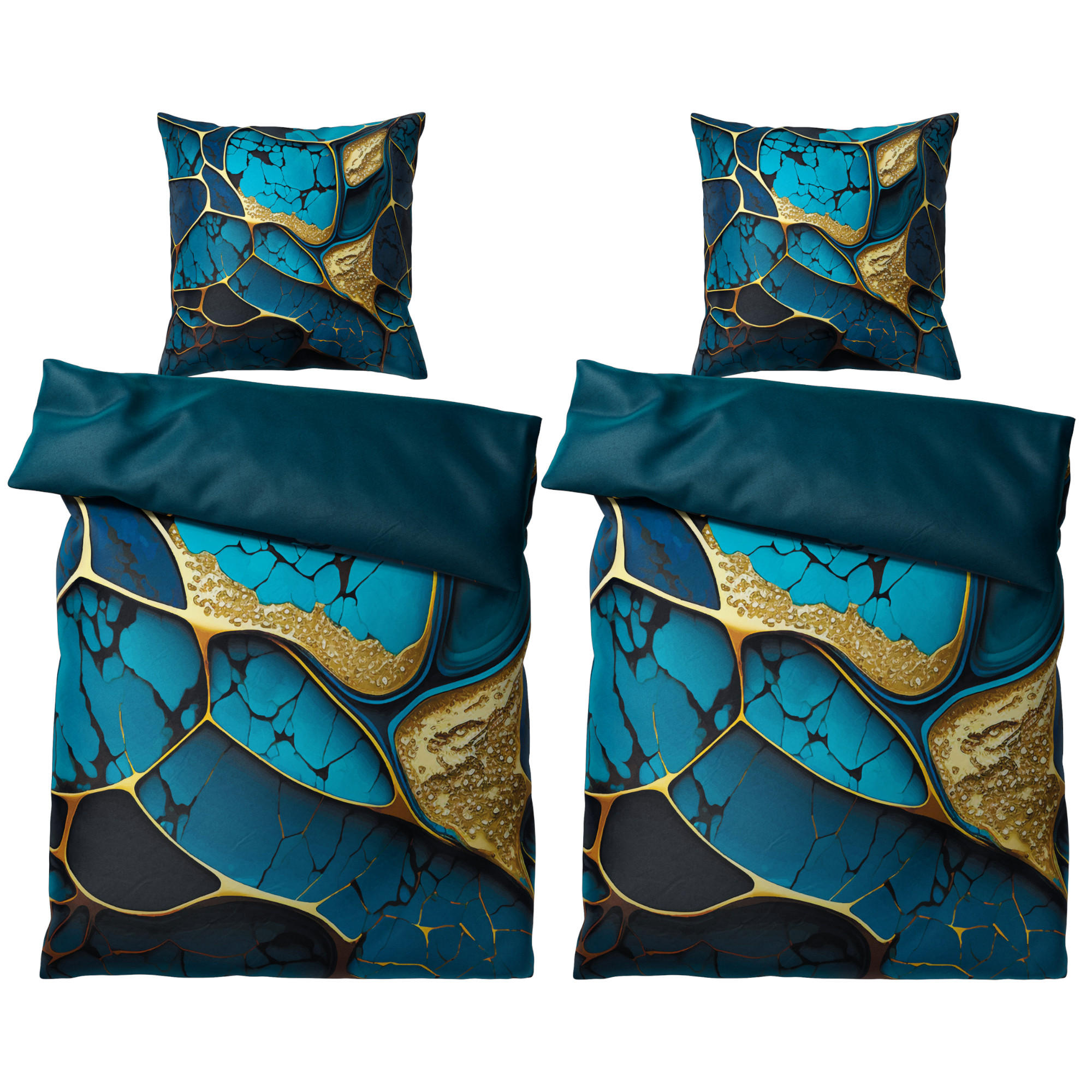 BETTWÄSCHE 4-teilig Marmor Cobalt - Blau, Naturmaterialien (135/200cm) - Sanilo