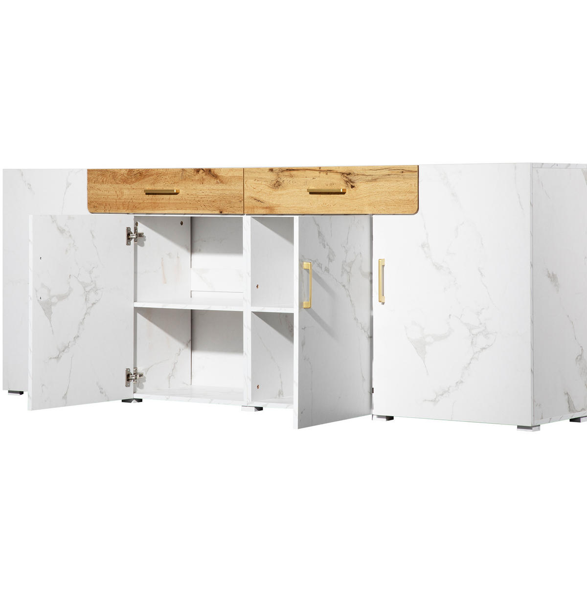 SIDEBOARD 208/39,5/80 cm mit 4 Türen und 2 Schubladen, viel Stauraum aus Holzwerkstoff, Weiß - Weiß, Holzwerkstoff (208/80/39.5cm) - Redom