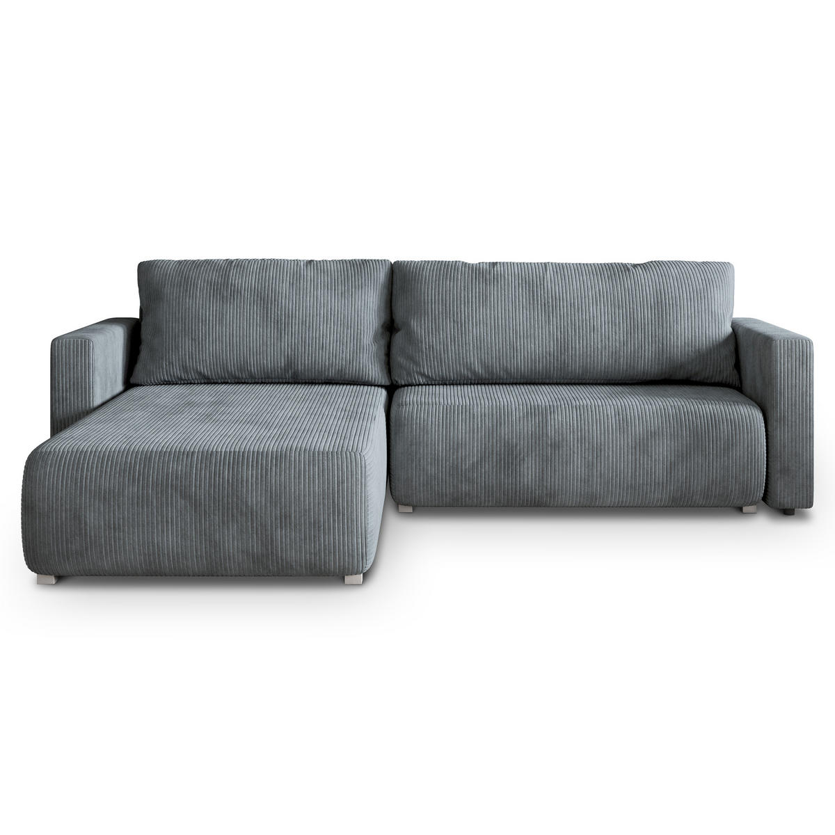 ECKSOFA TURIN P Grau Kordstoff mit Schlaffunktion - Grau, Holz/Kunststoff (265/183cm) - MASSENO
