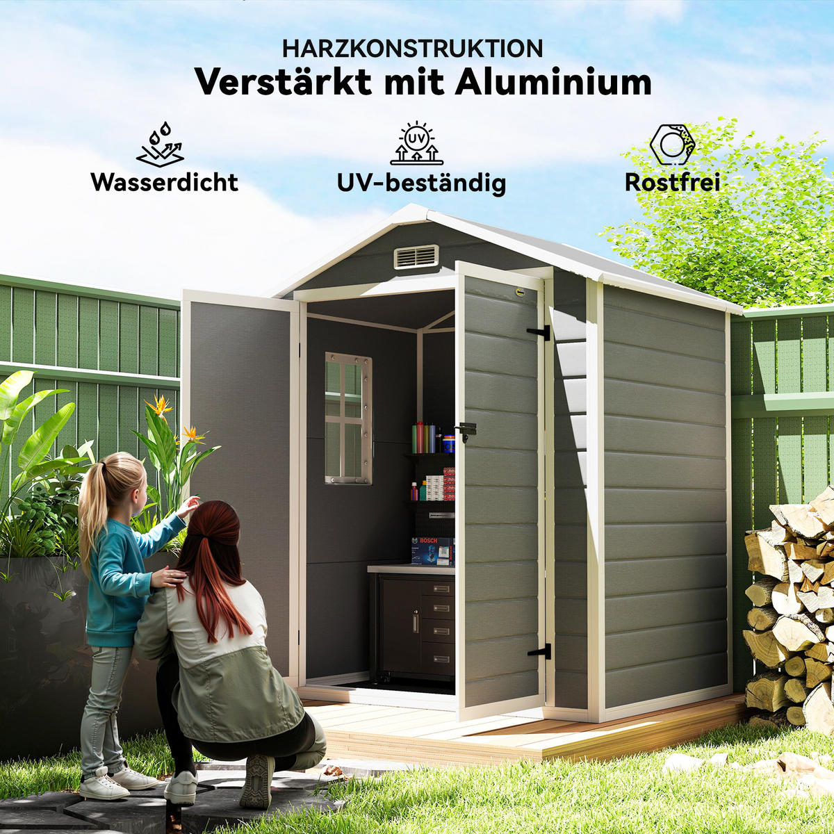 GERÄTEHAUS mit Pultdach 183 x 134 cm Gartenhaus mit Fenster für Garten Grau - Grau, Metall (134/210/183cm) - Outsunny