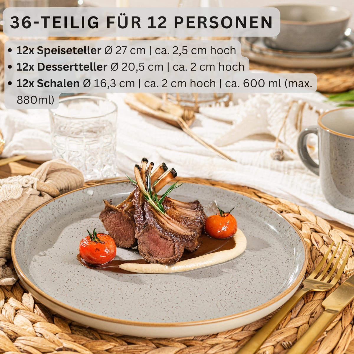 TAFELSERVICE RIO PERLGRAU - 36 teilig aus Steingut 12 Personen - Grau, Stein (50/30/80cm) - Sänger
