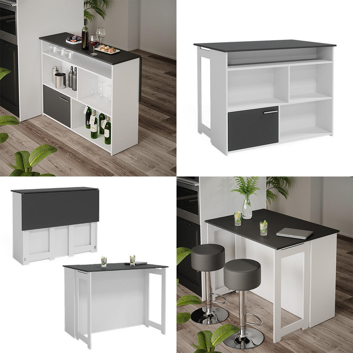BARTISCH Dominic Anthrazit/Weiß 116 x 37 cm 4x offene Fächer und 1x Tür - Anthrazit/Weiß, Holzwerkstoff (116/90.5/37cm) - Vicco