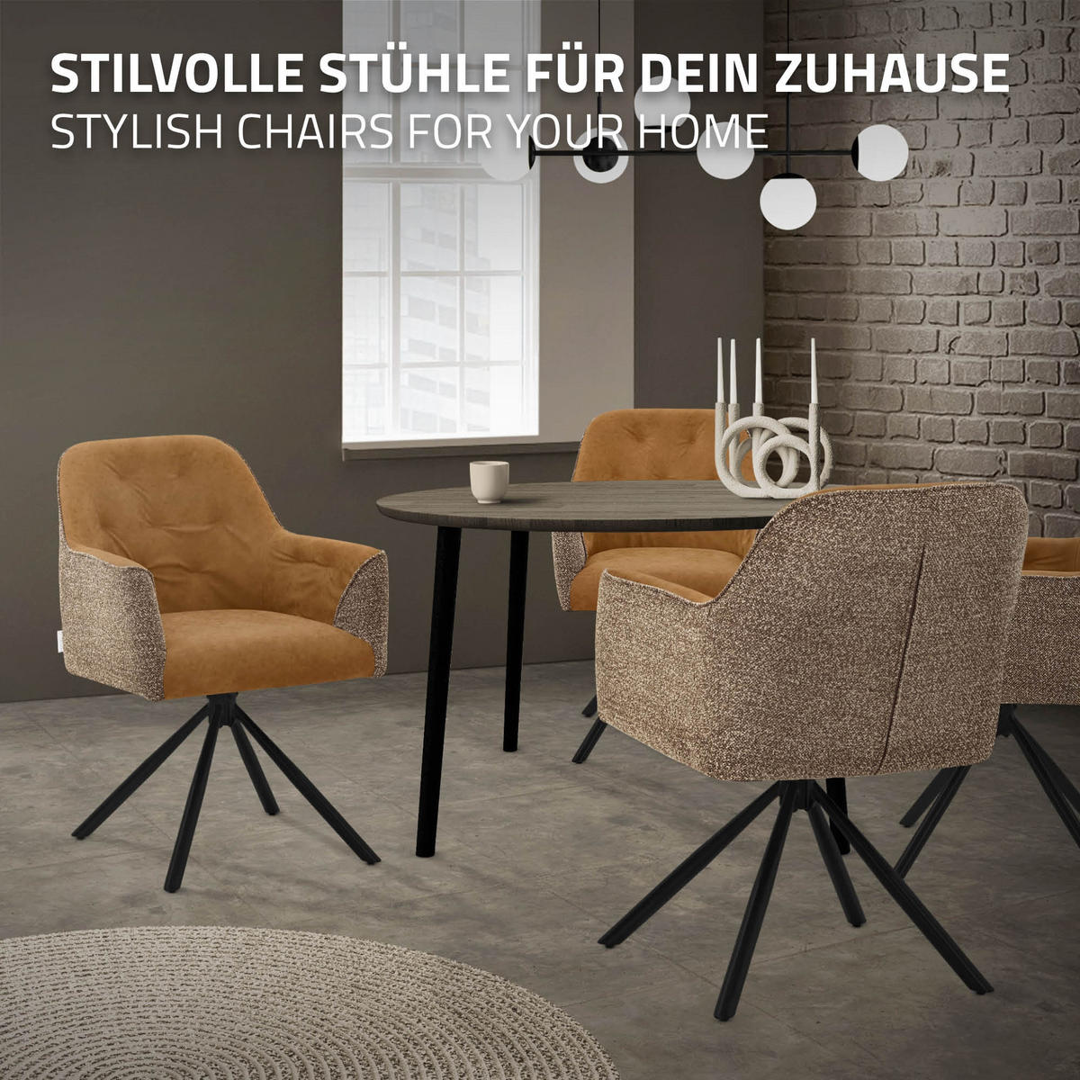 ESSZIMMERSTÜHLE 2er Set drehbar Küchenstühle gepolstert aus Webstoff-Kunstleder Braun - Schwarz/Braun, Textil/Metall (62/81/65cm) - ML-DESIGN