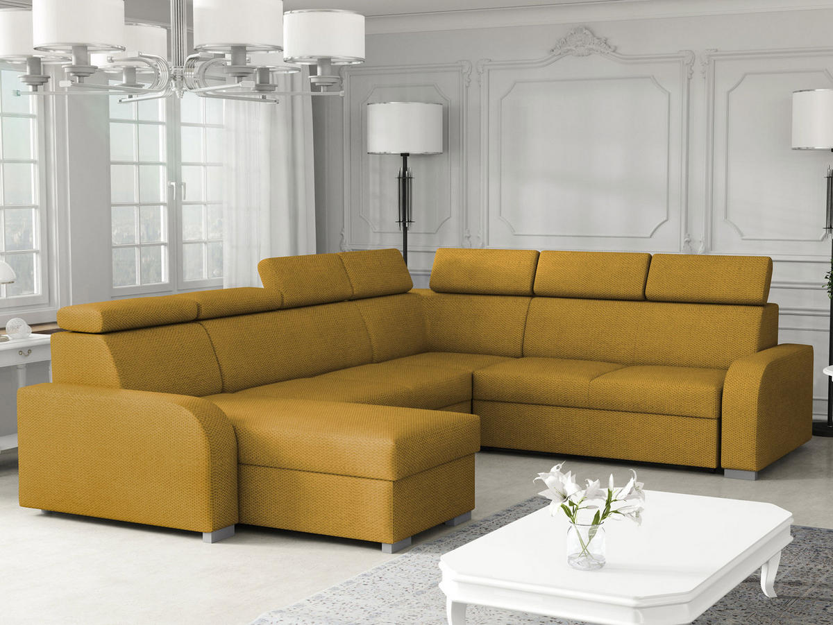 WOHNLANDSCHAFT Oslo 2rR2pLC - Gelb/Silberfarben, Holz/Kunststoff (315/85/250cm) - MIRJAN24