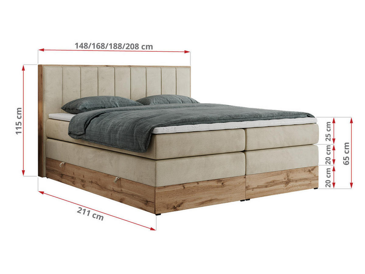 BOXSPRINGBETT BELLISSIMO KING 140/200 Beige Velvet - H4 - Beige, Holz/Textil (140/200cm) - MKS