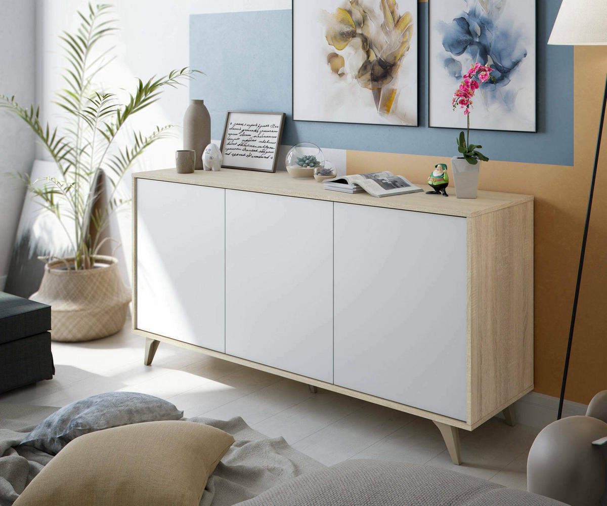 KOMMODE Eiche, Weiß 41/154/75 cm - Braun, Holzwerkstoff (154/75/41cm) - DMORA