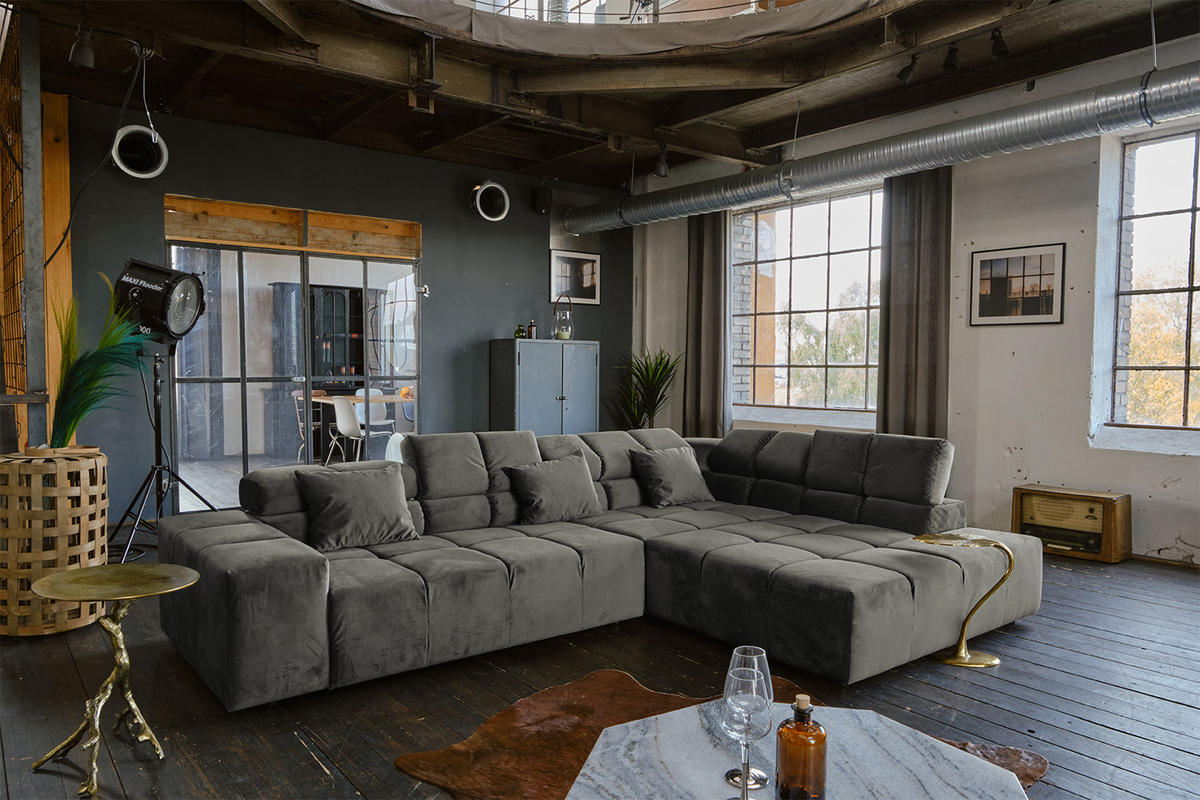 ECKSOFA MIT MOTORISCHEM SITZVORZUG NEVADA Grau Velvet - Schwarz/Grau, Textil (319/215cm) - KAWOLA