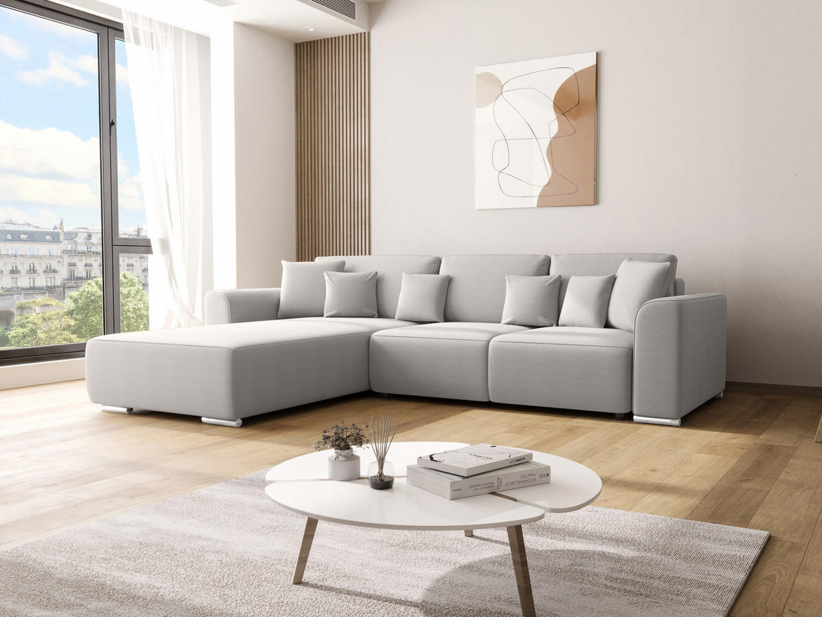 ECKSOFA GUSTO L Como19 Links mit Schlaffunktion - Hellgrau, Textil (279/193cm) - Bedante