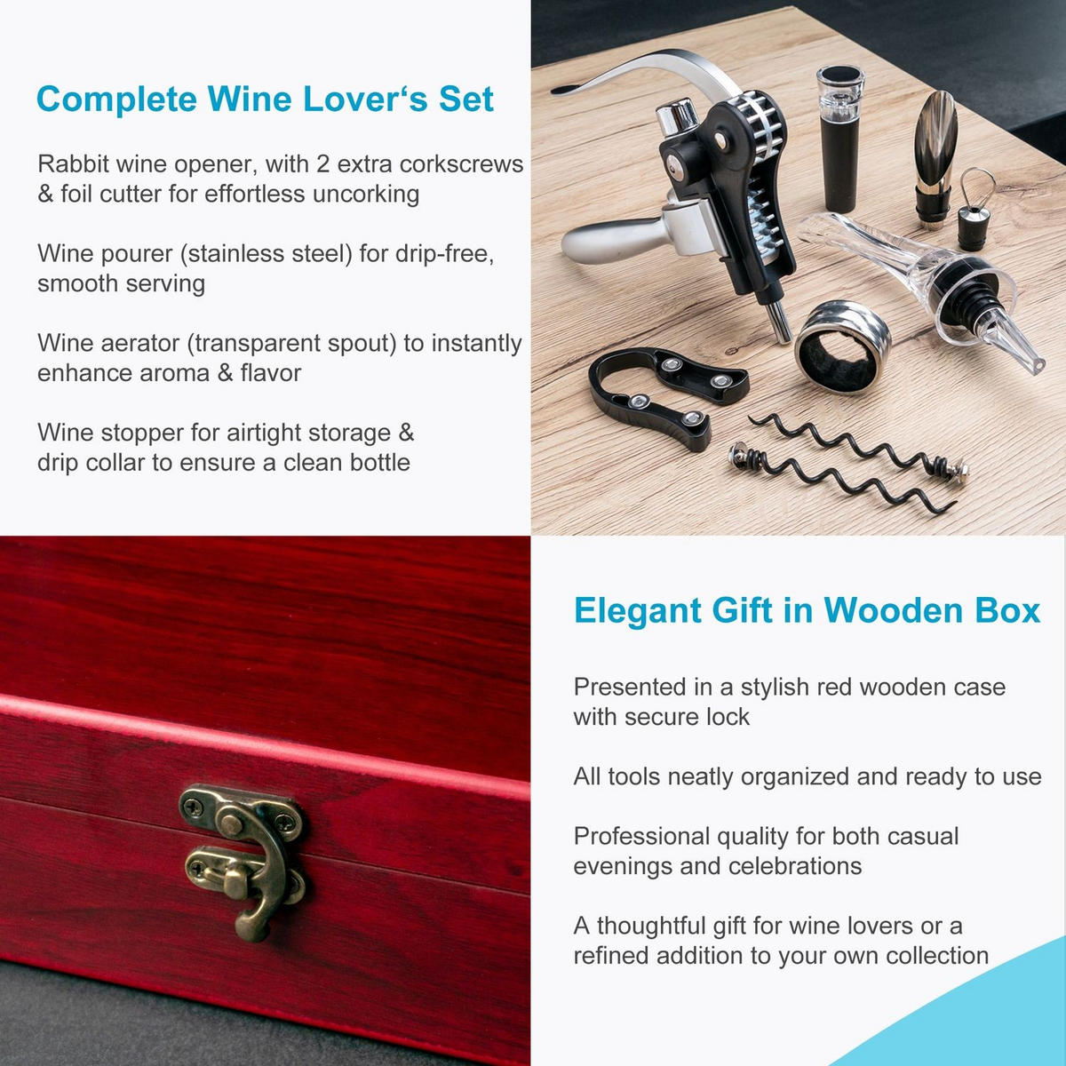 SOMMELIER WEIN SET (9-tlg.) mit Korkenzieher - Rot, Metall (27cm) - Intirilife