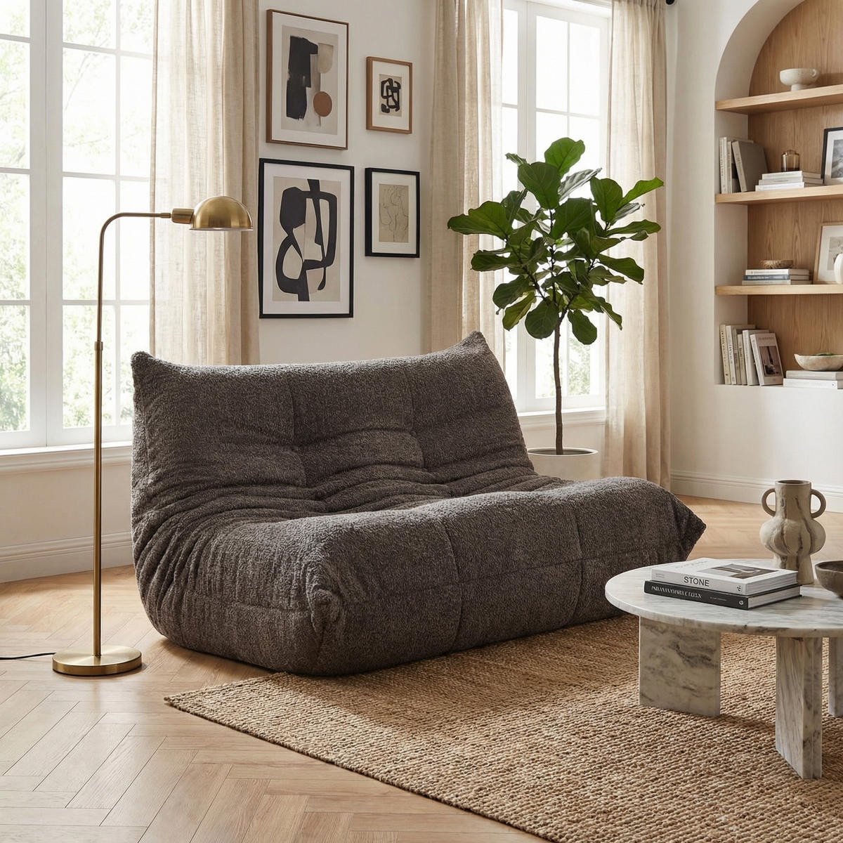 SITZSACK 2-Sitzer Ergonomischer aus Chenille & Memory-Schaum, Montagefrei - Grau, Textil (127/83/99cm) - Urban Meuble