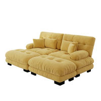 2-SITZER SOFA Chenille Gelb mit Lendenkissen, Dekokissen und Ottomans - Gelb, Textil (220/81/145cm) - WISHDOR