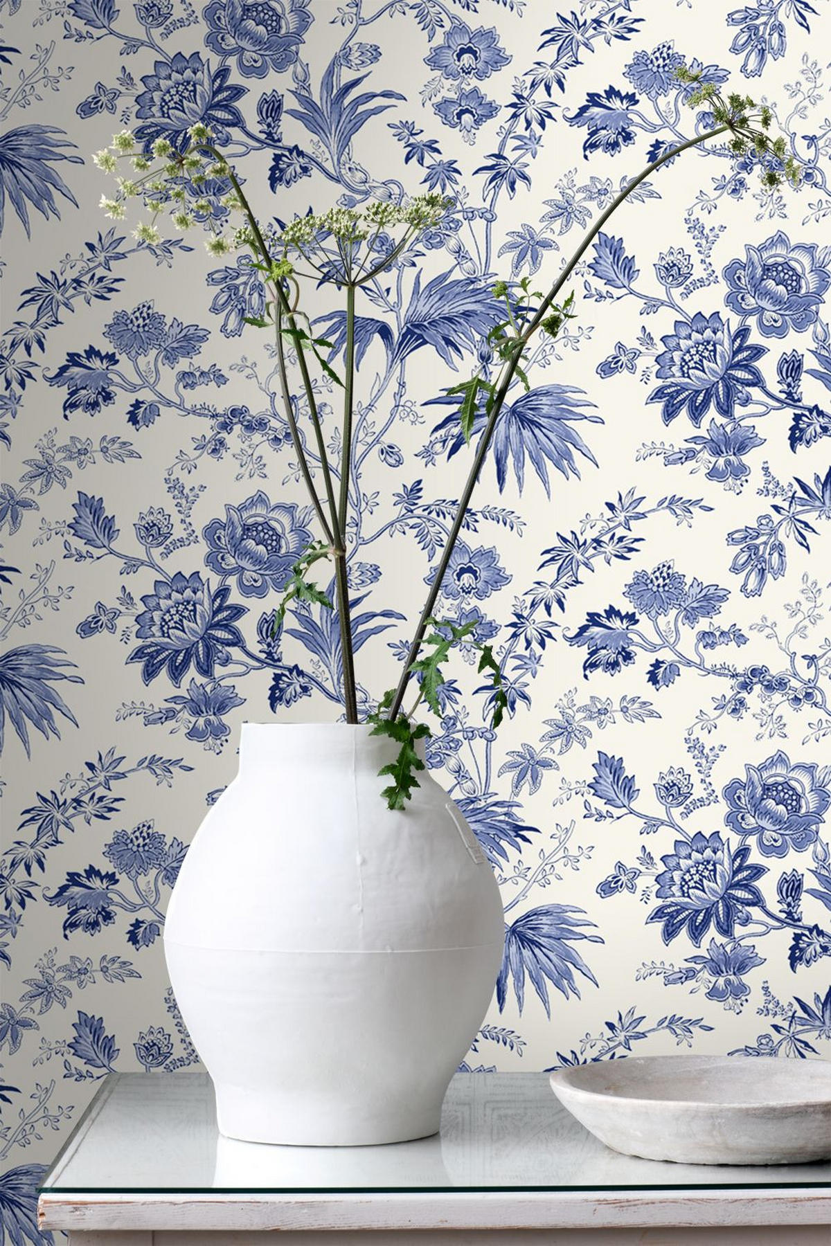TAPETE Blumenmuster 50 x 900 cm - Weiß, Papier (50/900cm) - ESTAhome