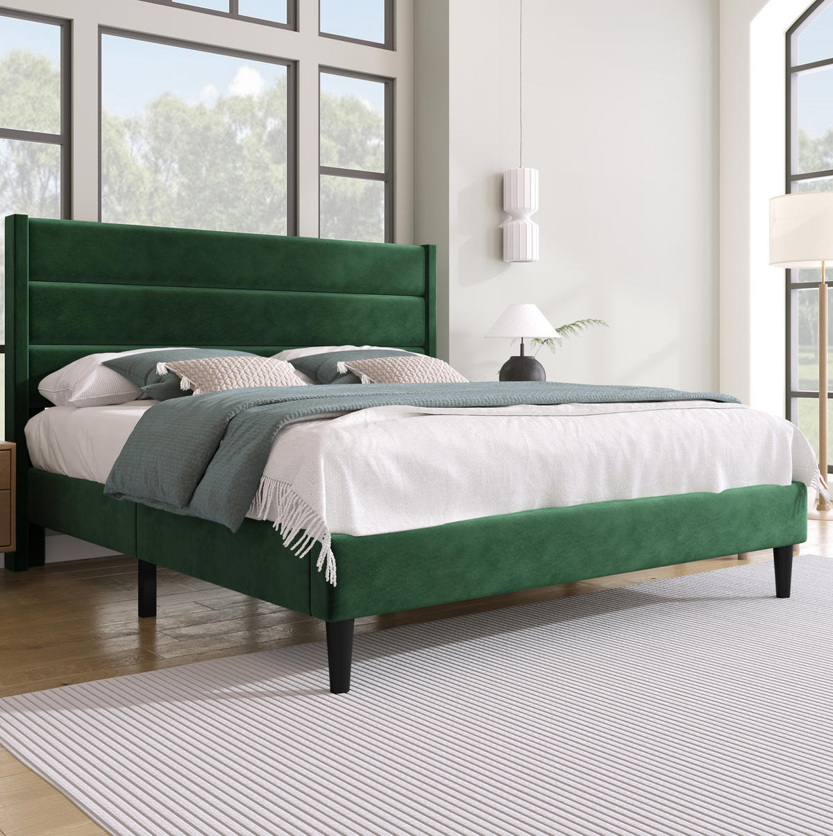 BETT mit Lattenrost 140x200 cm Samt Dunkelgrün - Grün, Holz (140/200cm) - Meubliv