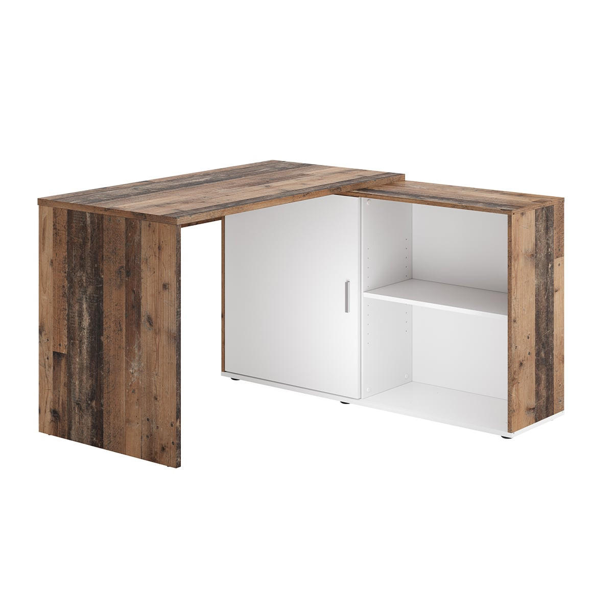 VERWANDELBARER Eckschreibtisch mit Regalen - Valley - Alteiche/Weiß, Holzwerkstoff (66.9/118/75cm) - Calicosy