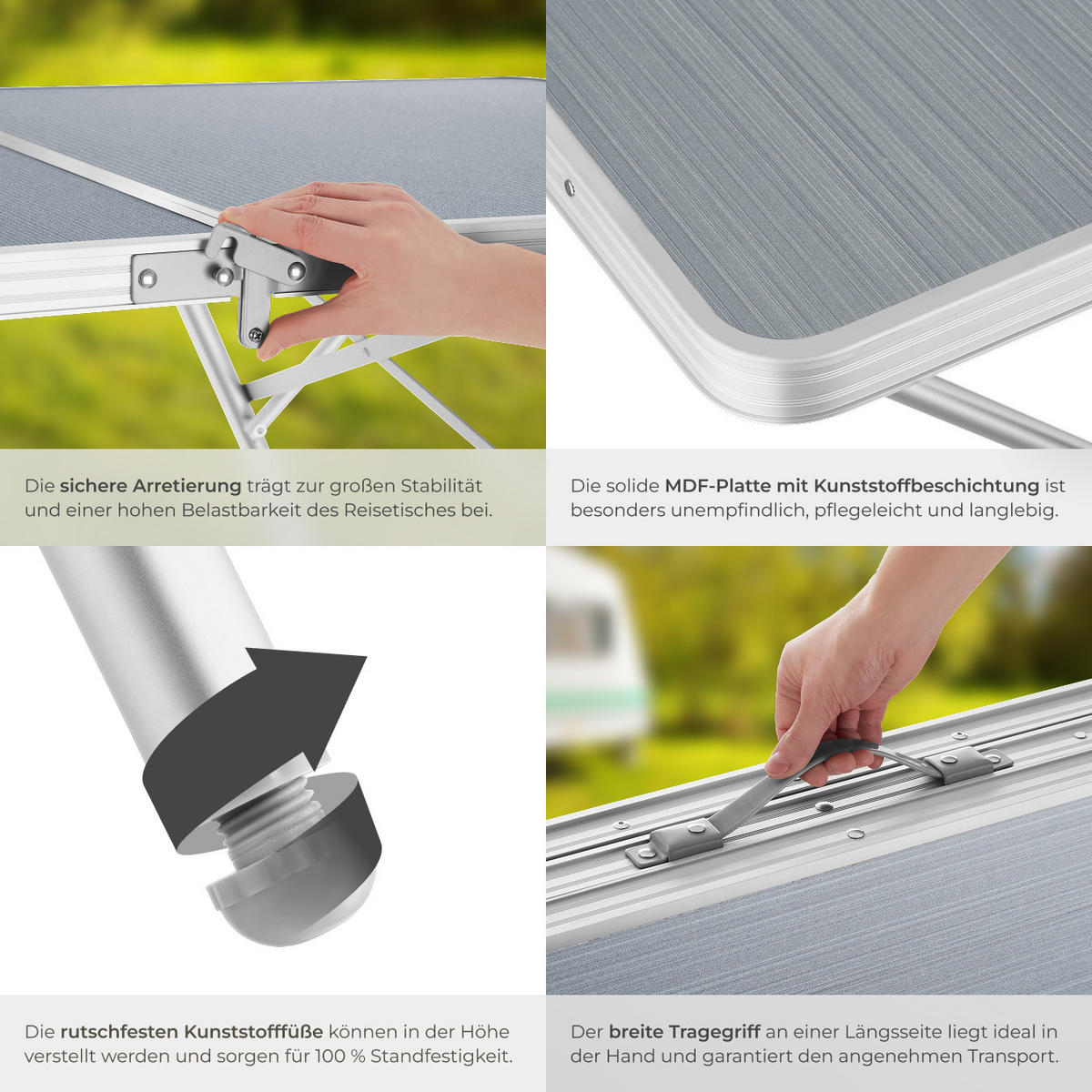 CAMPINGTISCH Jumbo,180 x 70 x 70,5 cm,silber - Silberfarben, Metall (180/70/70.5cm) - tectake