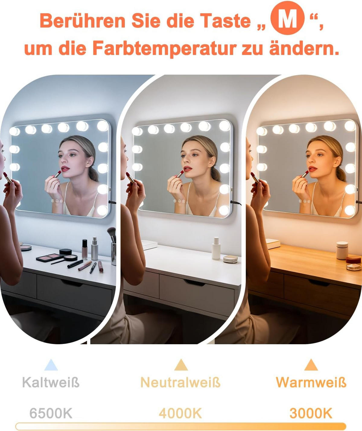 LED Schminkspiegel 12/50/40cm - Weiß, Glas (12/40/50cm) - Nettlife