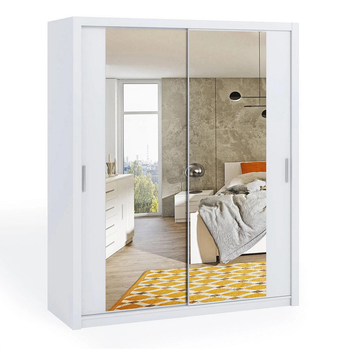 SCHIEBETÜRENSCHRANK Tamiza 180/215/62 mit Spiegel - Silberfarben/Weiß, Holzwerkstoff/Kunststoff (180/215/62cm) - Ravio