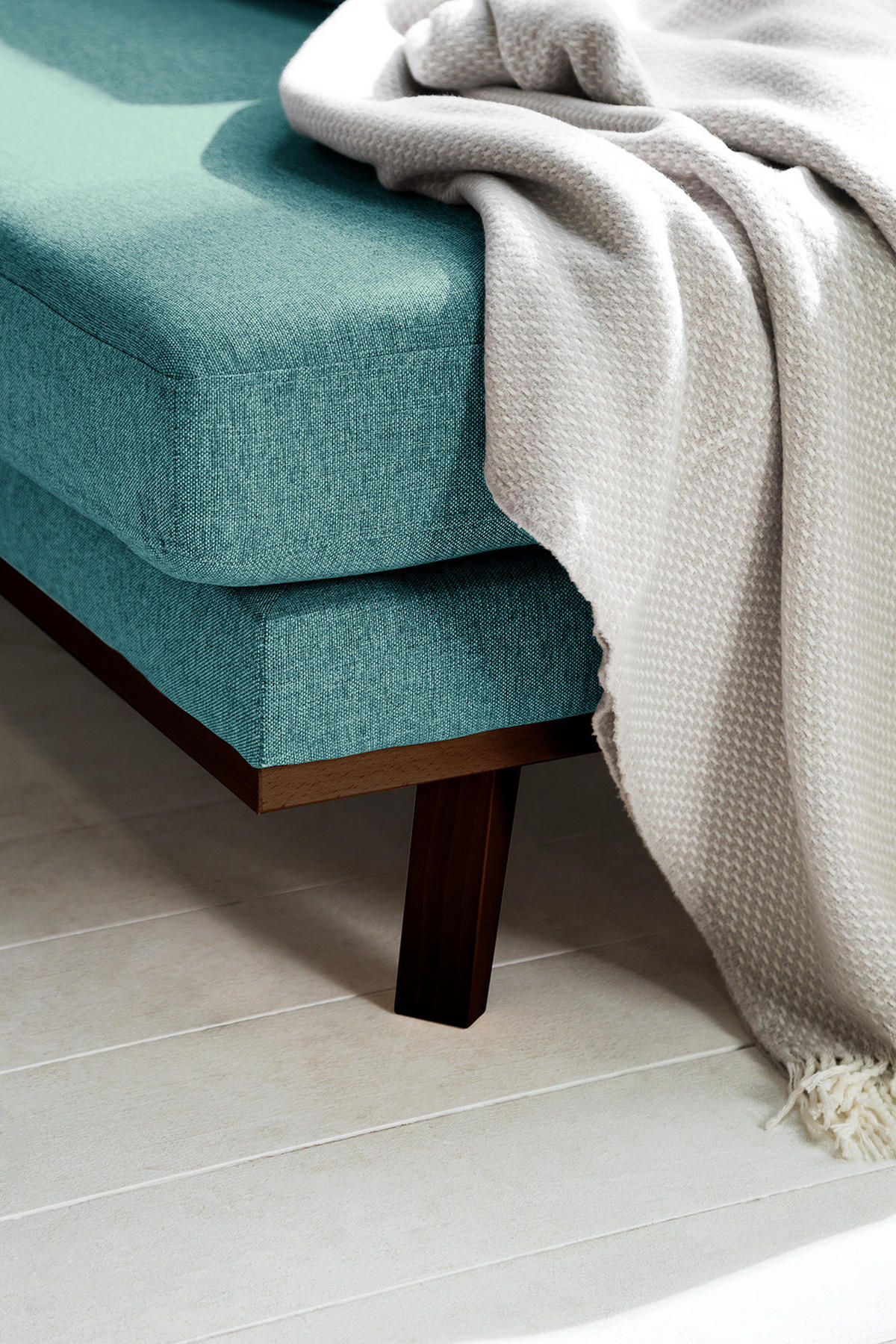 WOHNLANDSCHAFT mit Longchair - Buchefarben/Petrol, Buchenholz/Textil (371/81/219cm) - home24