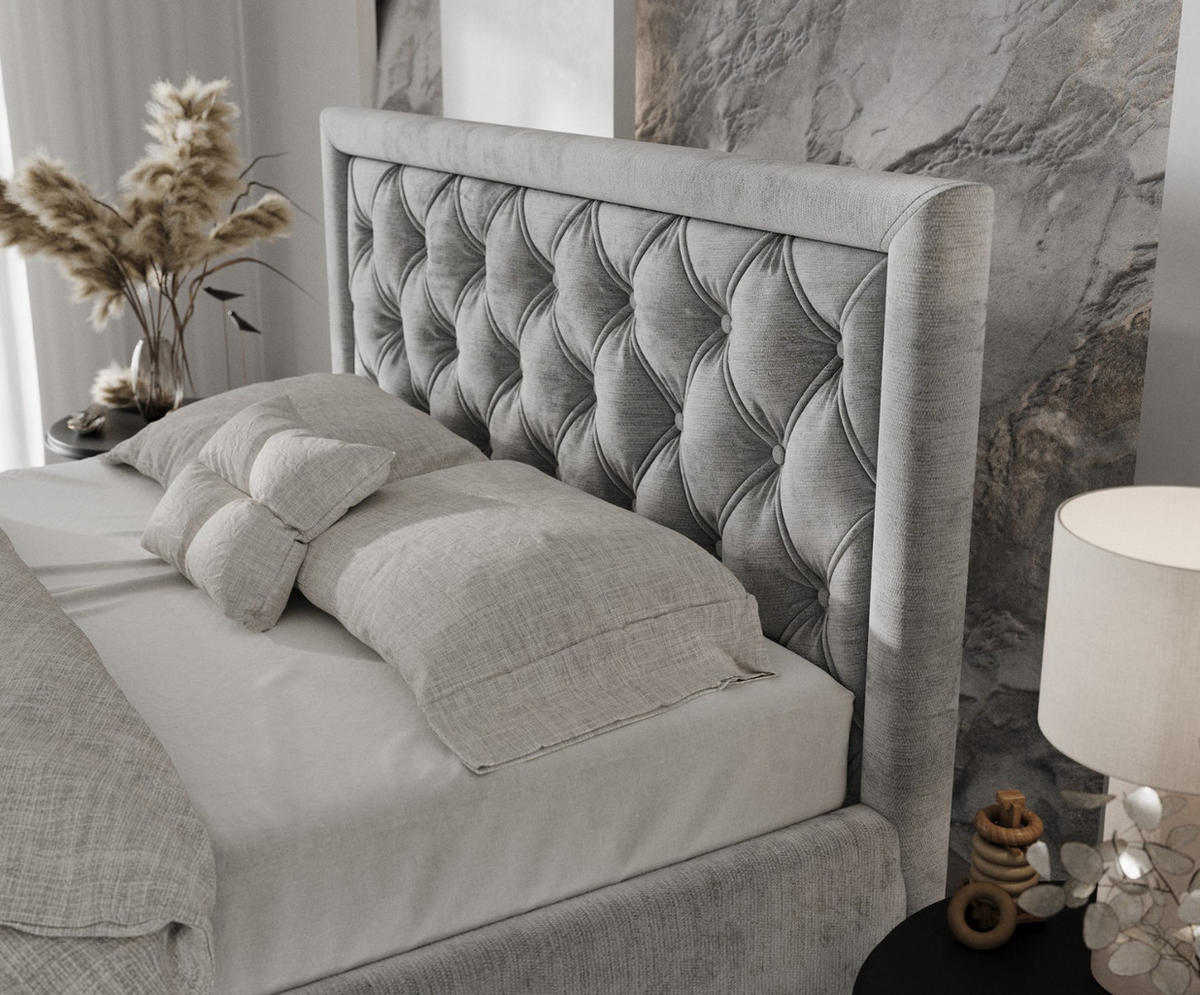 POLSTERBETT Lido 120/200 cm Hellgrau im Lotta Stoff - Hellgrau/Naturfarben, Holz/Holzwerkstoff (120/200cm) - AltaBeds