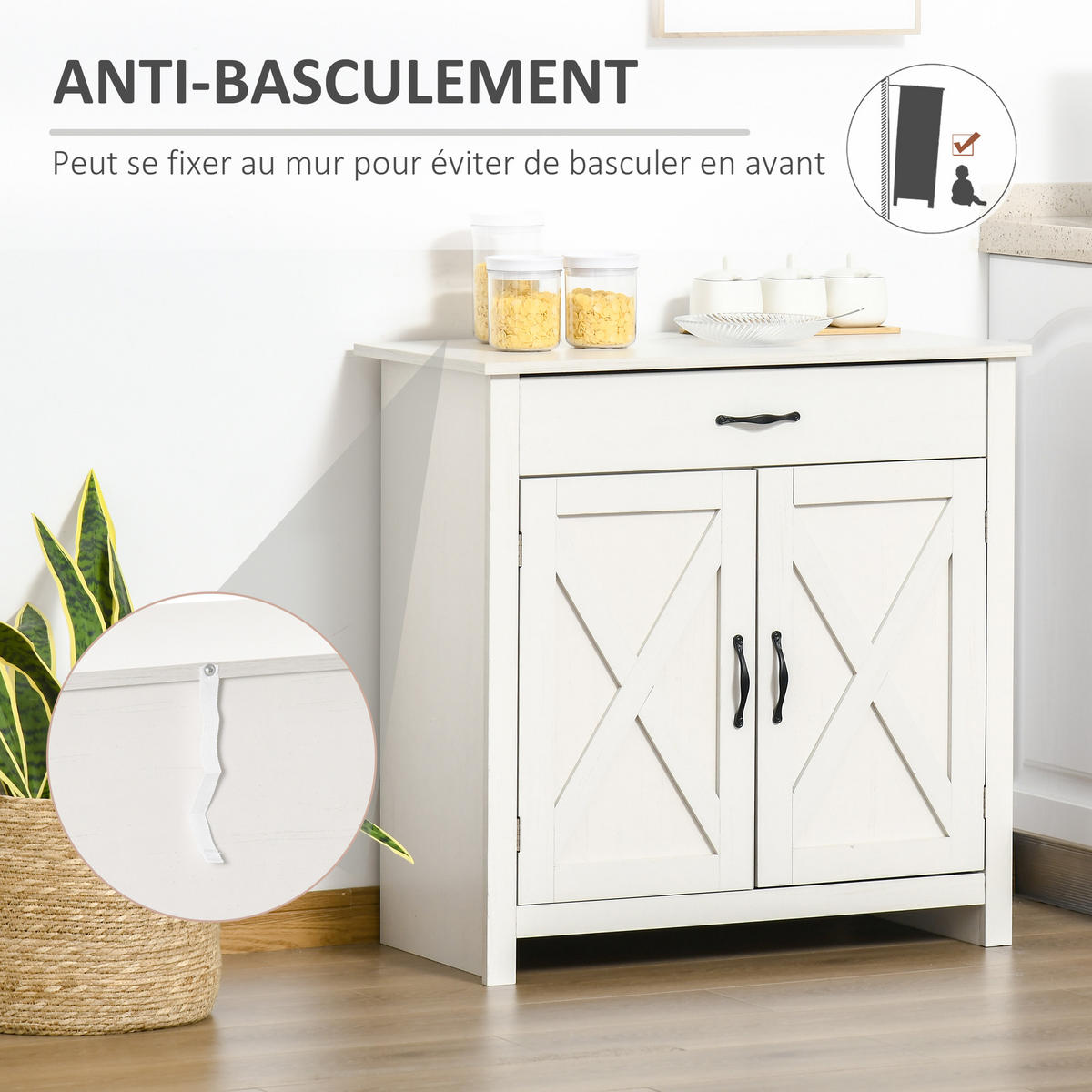 SIDEBOARD Weiß, 2 Türen, 1 Schublade, 80/39,7/80 cm - Weiß, Holz (80/80/39.7cm) - PANGIVO