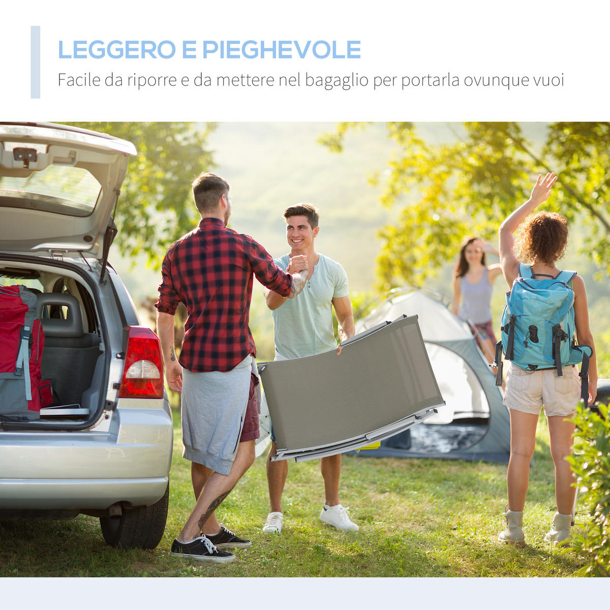 SONNENLIEGE Set mit 2 klappbaren 61 x 165 x 63 cm - Grau, Metall (165/63/61cm) - Vallsero
