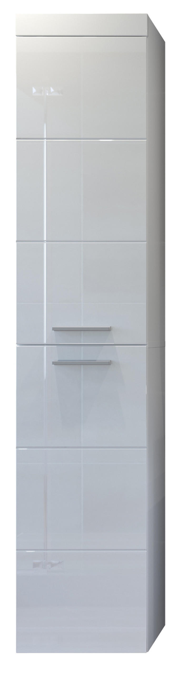 HOCHSCHRANK weiß Hochglanz 35 x 170 cm, Badschrank hängend - Weiß Hochglanz/Silberfarben, Holzwerkstoff/Kunststoff (35/170/33cm) - Top.Furn