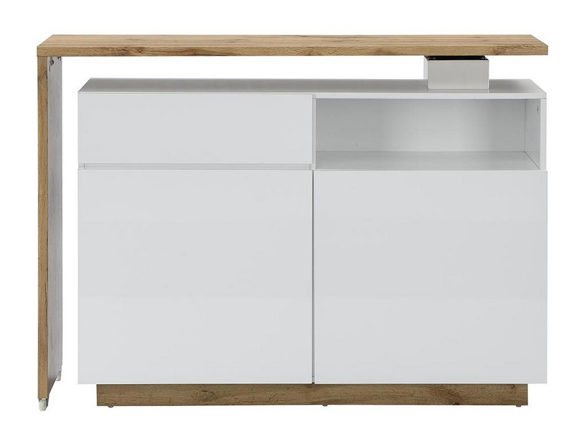 BARMÖBEL drehbar mit 2 Türen, 1 Schublade & 1 Ablage - MDF - Weiß lackiert & Naturfarben - ELDIR - Naturfarben, Holz (40/95/130cm) - Vente-Unique