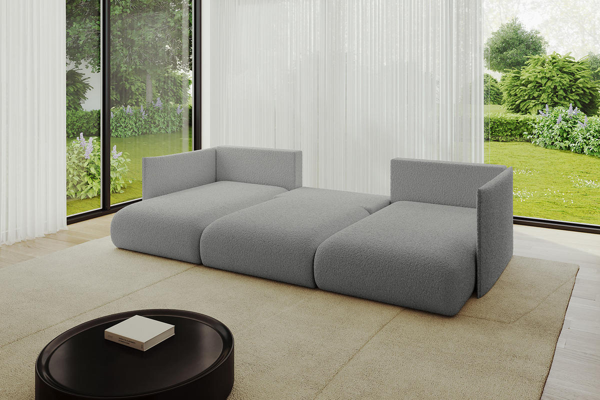 WOHNLANDSCHAFT mit Schlaffunktion und Bettkasten ONESK-U 304x165x40 Hellgrau Bouclé - Hellgrau, Holzwerkstoff/Kunststoff (304/90/165cm) - ALTDECOR