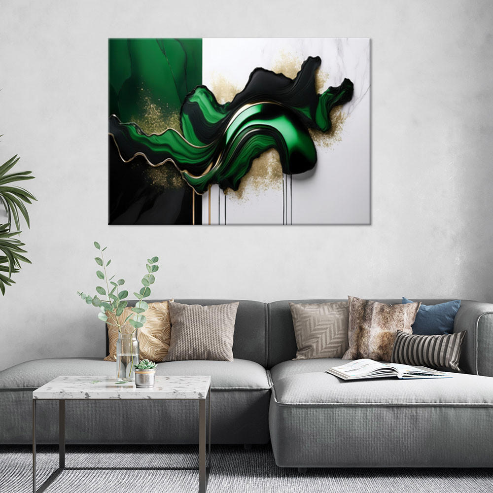 LEINWANDBILD Grüne moderne Abstraktion mit Gold 90x60cm - Grün, Textil (90/60cm) - Feeby