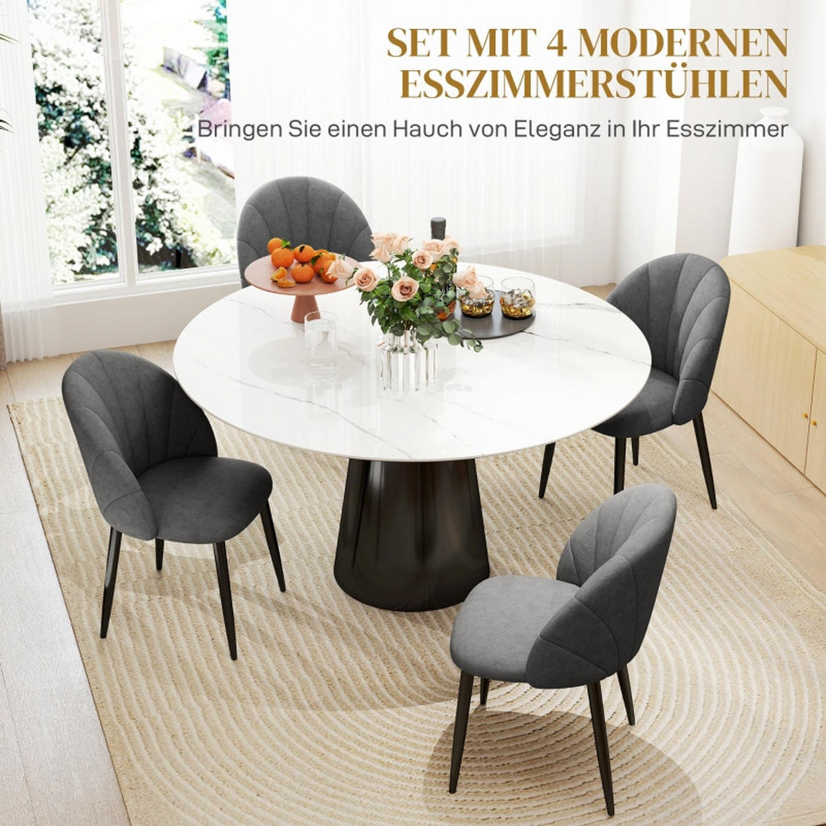 STUHL-SET DE-36048 4 Stück Schalenrücken in Samtoptik Grau - Dunkelgrau, Metall (52/79/54cm) - ComfortXL
