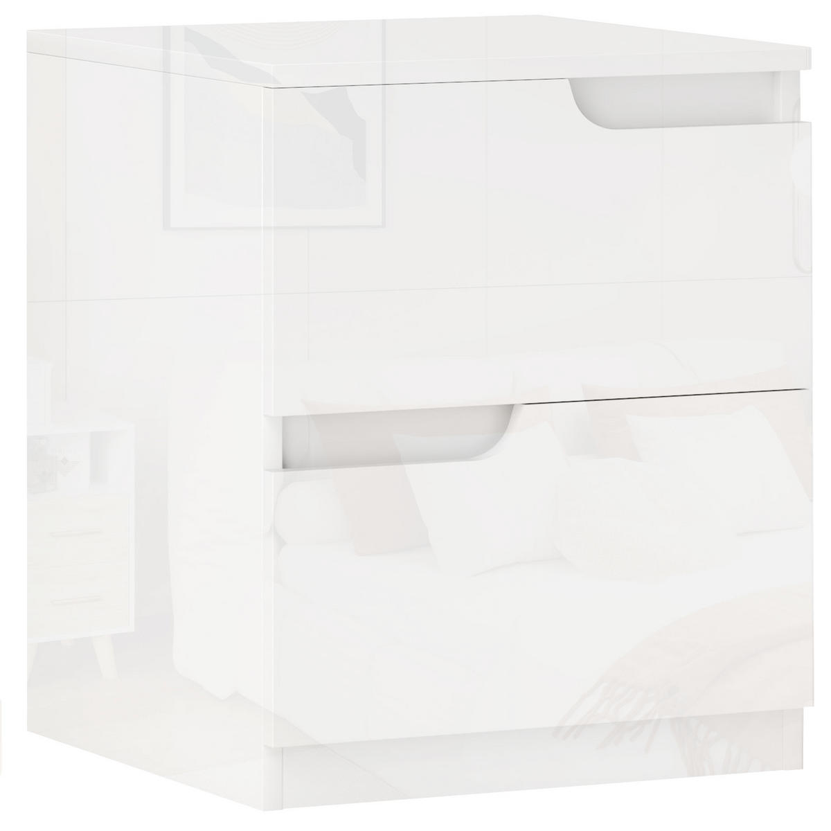 NACHTSCHRANK mit 2 Schubladen, 40 x 40 x 48 cm, Hochglanzweiß - Weiß, Holzwerkstoff (40/48/40cm) - HOMCOM